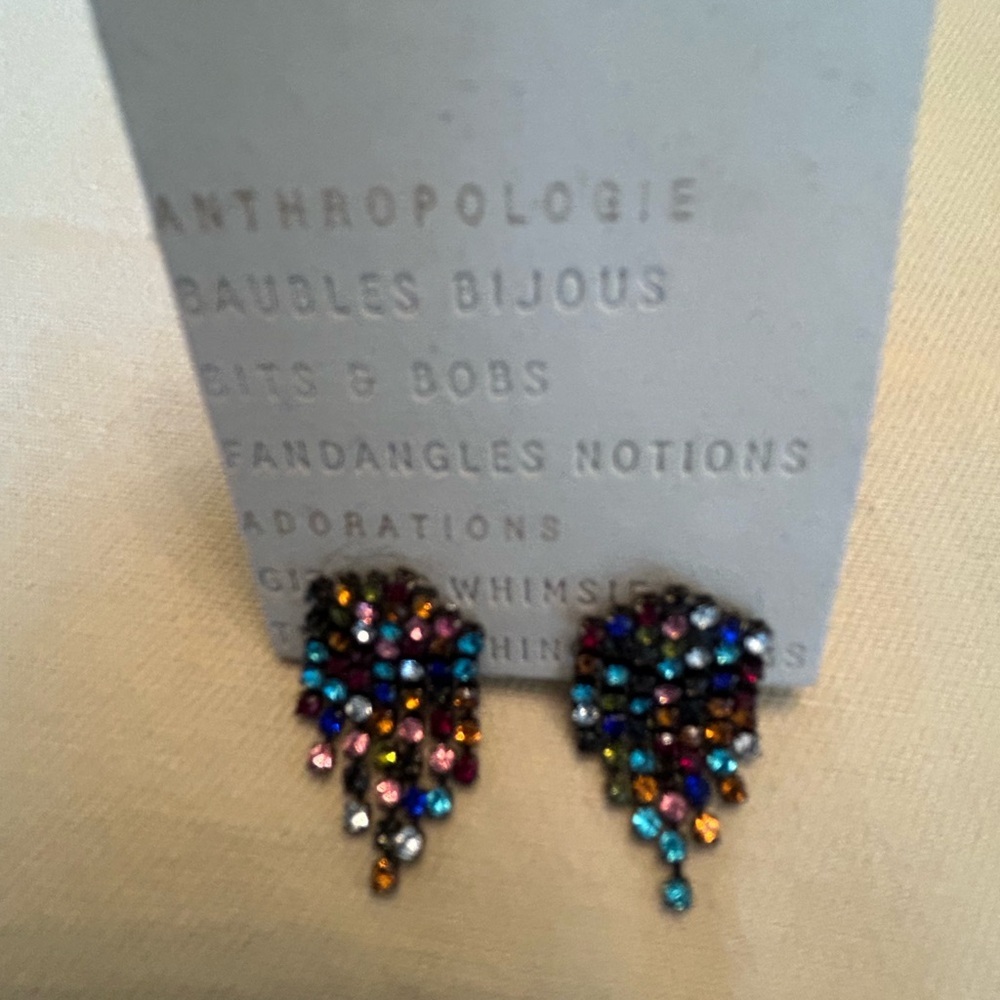 Anthropologie Blue and Purple Crystal Earrings - Picture 2 of 6